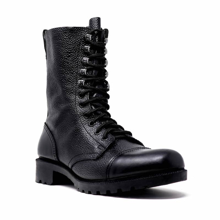 Black leather steel toe military boots online